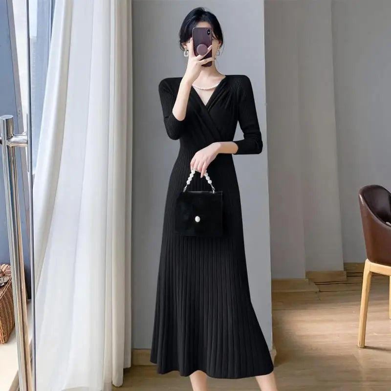 Autumn FLong Sleeve Sweater Knitted Dress