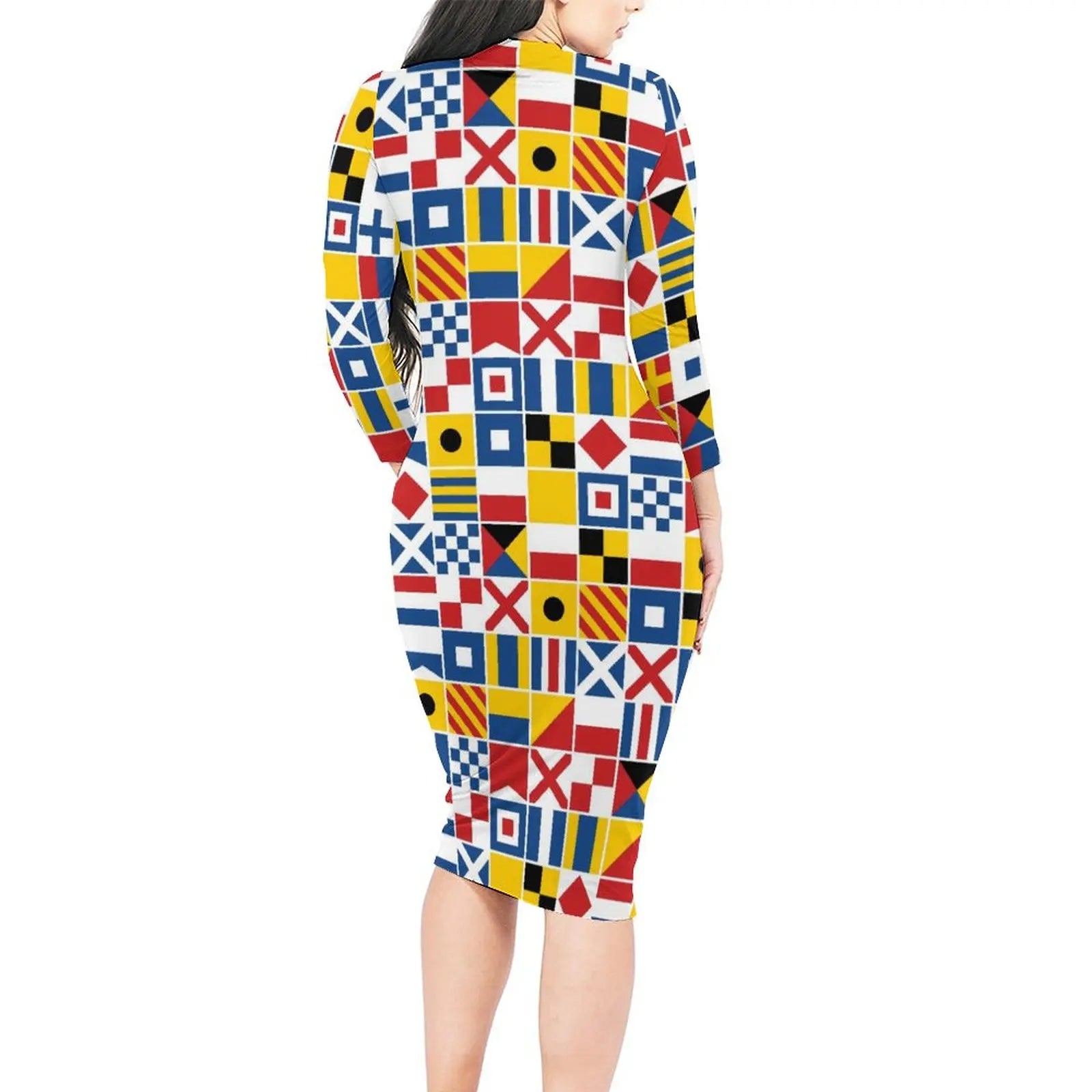 Funny Letter Print Nautical Signal Flags Bodycon Dress