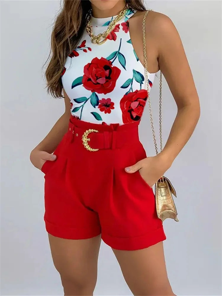 Sleeveless Floral Vest And Shorts