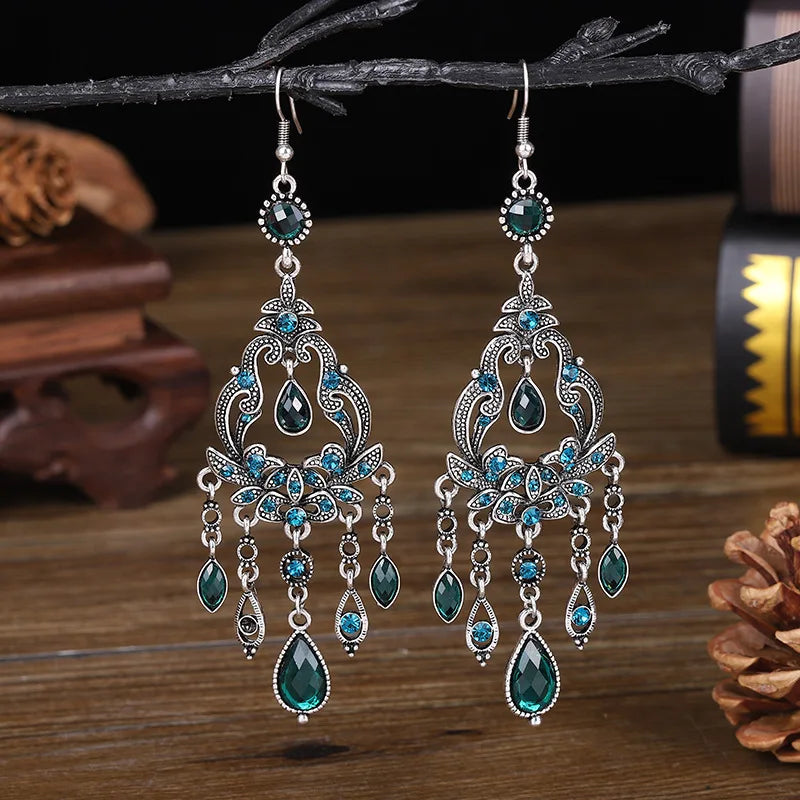 Bohemian Ethnic Long Blue Acrylic Crystal Water Drop Earrings