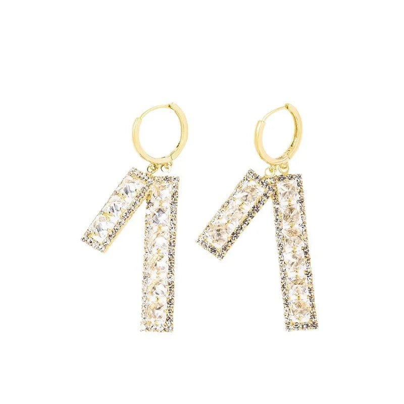 Shiny Zircon Square Hoop Gold Color Stainless Steel Earrings