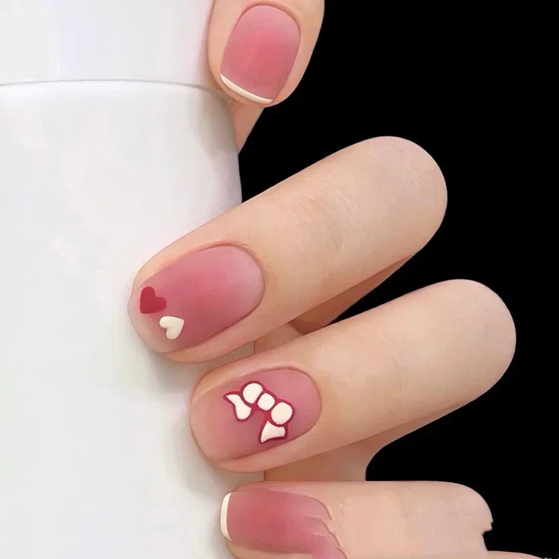 24pcs Coffee Milk Fake Nails Love Design False Nails