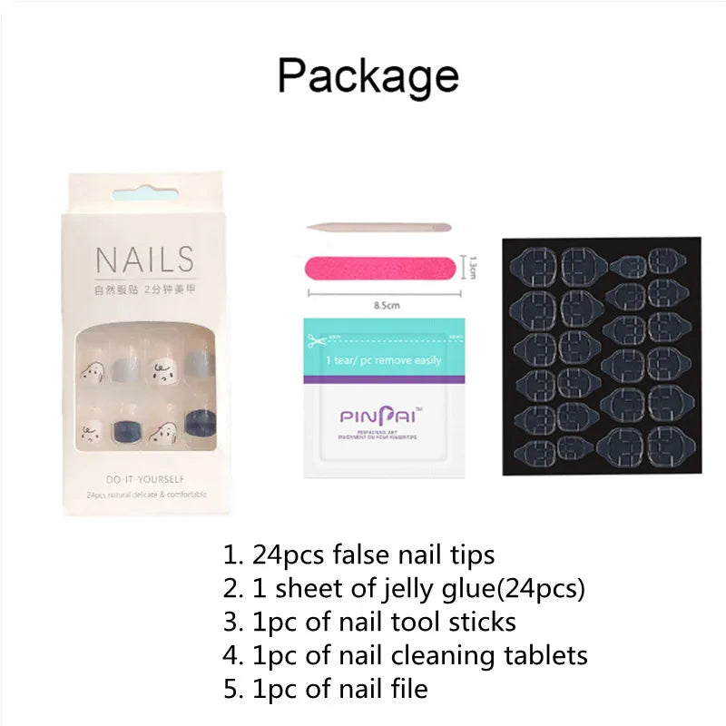 24pcs Artifical Nails Fake Wearable Nail Tips With Small Diamonds