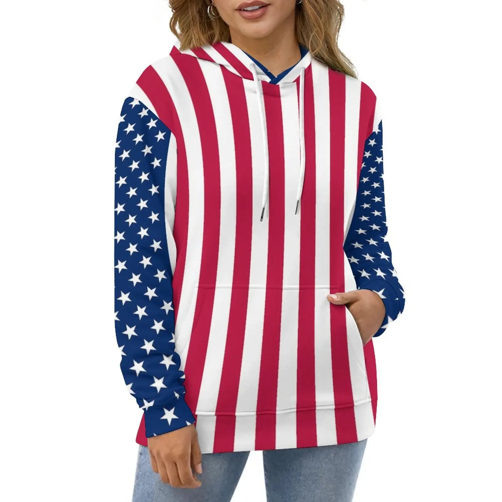 American Flag Hoodies White Stars Print Classic