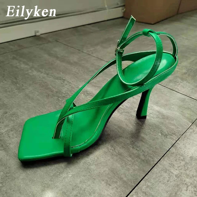 New Fashion Summer Square Open Toe Ankle Buckle Strap High Heels