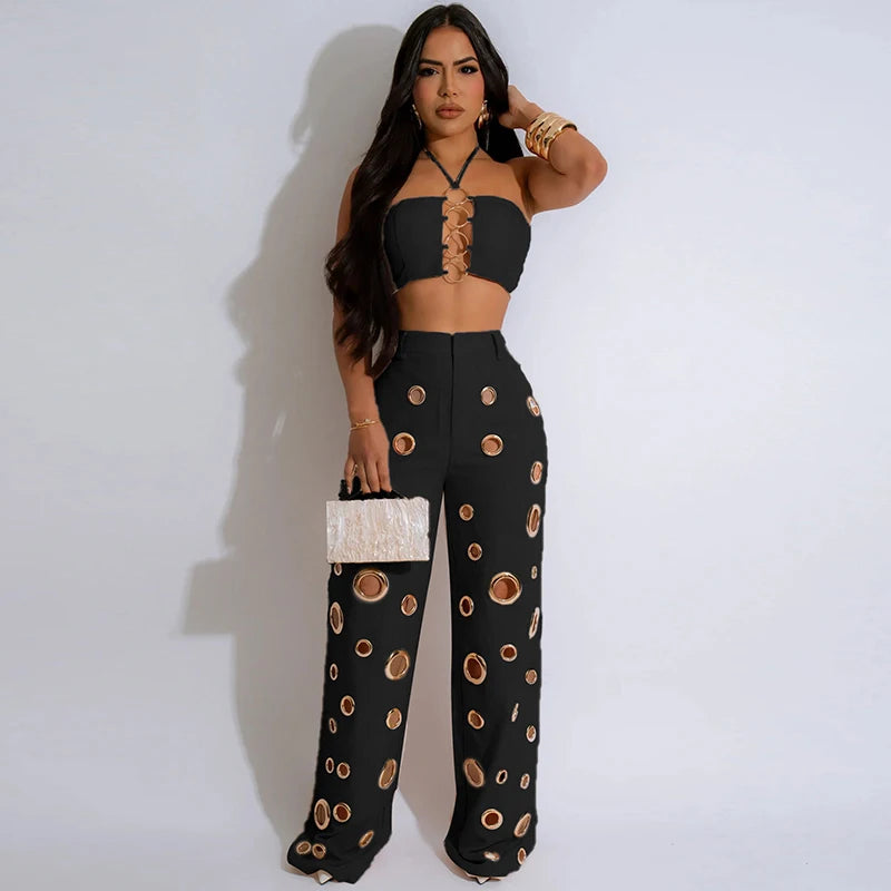 Sexy Night Party Halter Crop Top and Pants