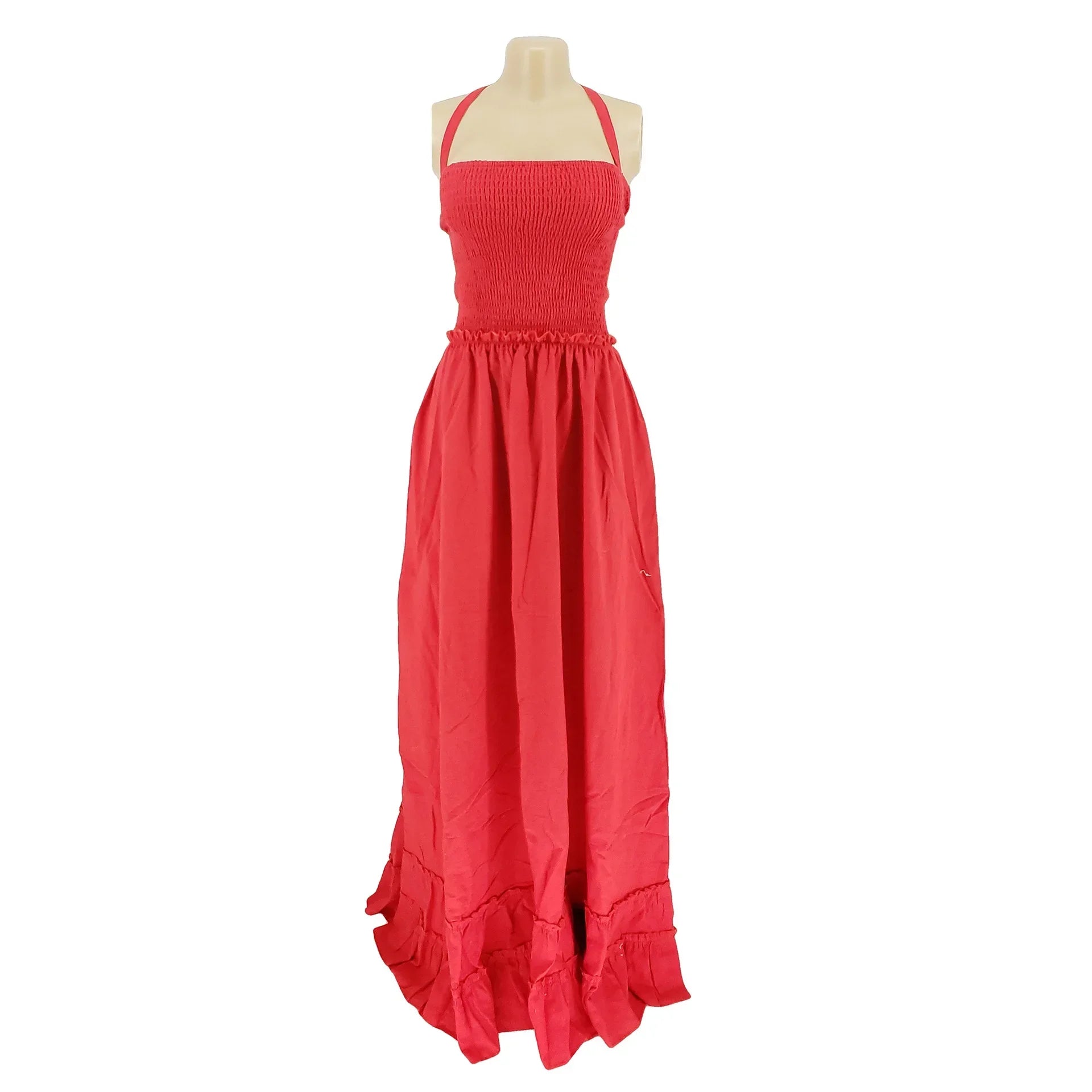 Summer Solid Halter Open Back Pleated Long Dress