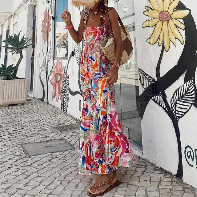 2024 Boho Print Casual Cool Loose Sleeveless Beach Long Dress