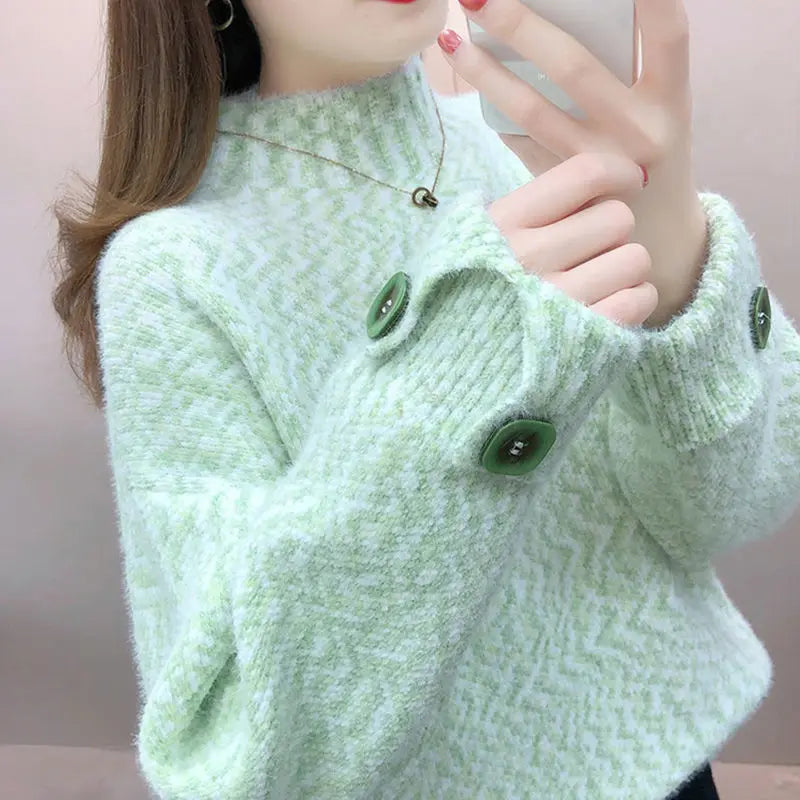 Fall Winter Korean Fashion Chic Velvet Thick Warm Knitted Sweater