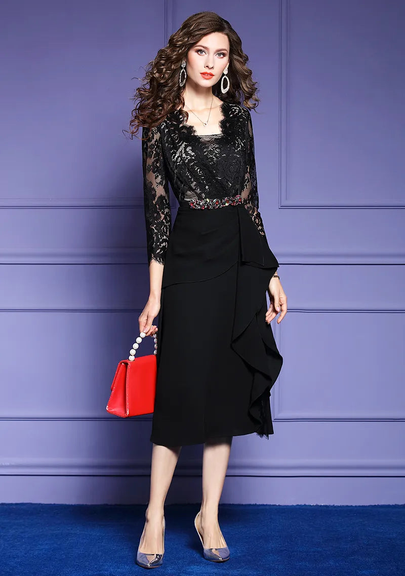 Spring & Autumn Elegant Vintage Lace Dress