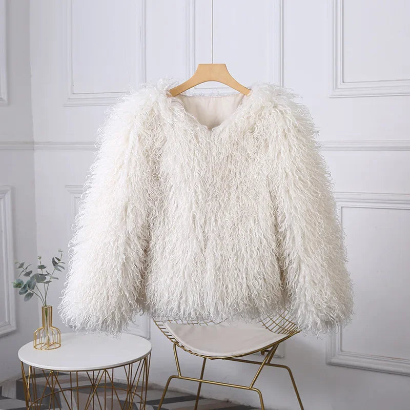 Women's Winter 2025 Fashion Luxury Cropped Faux Fur Coat