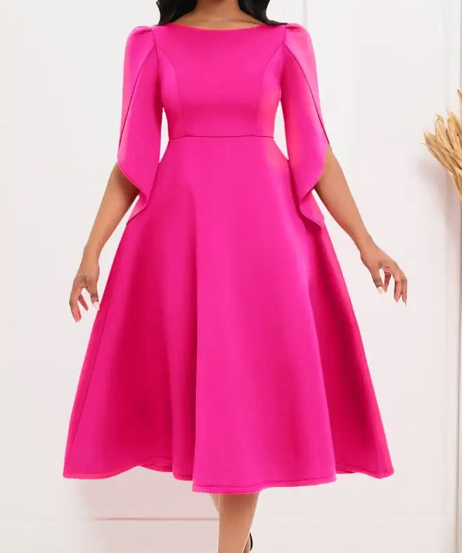 Summer Solid Color Round Neck Silm Dress