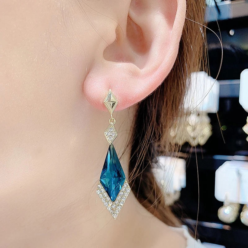 Fashion Blue Crystal Drop Earrings