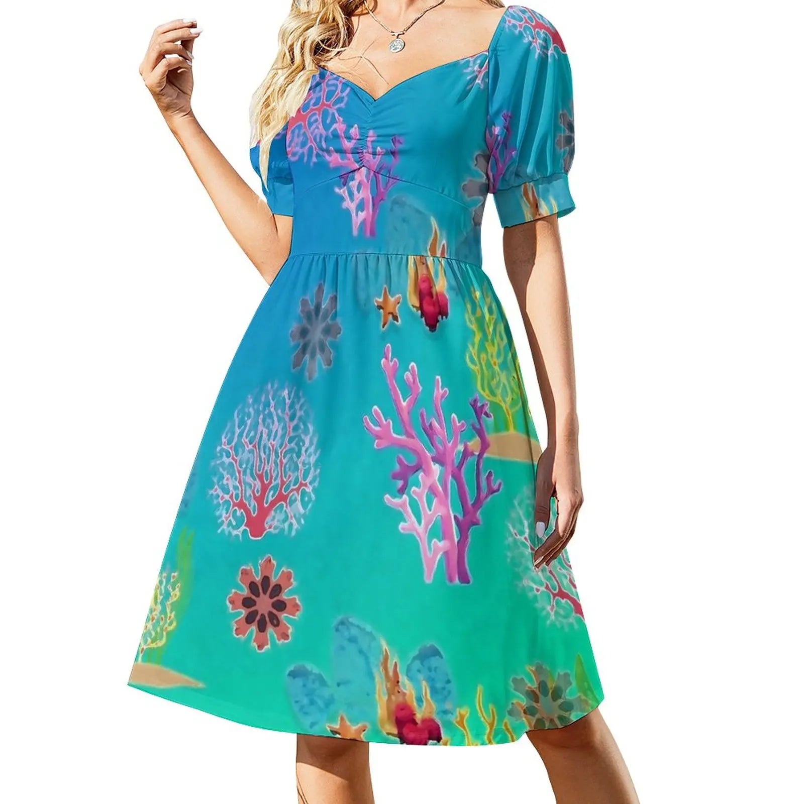 Tropical Marine Casual V Neck Elegant Printed Dress