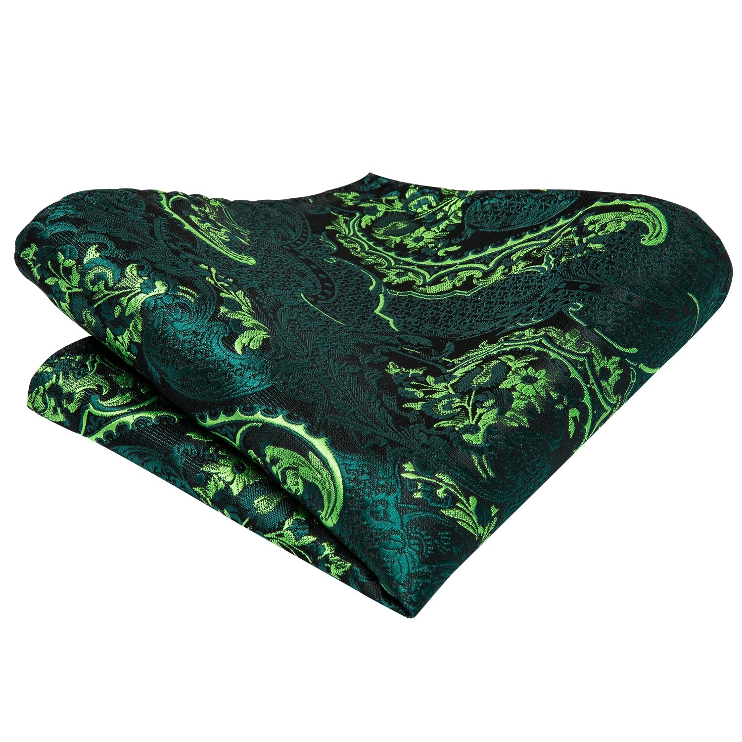 Men Green Ties Floral Tie Paisley Silk Necktie Pocket Square Set