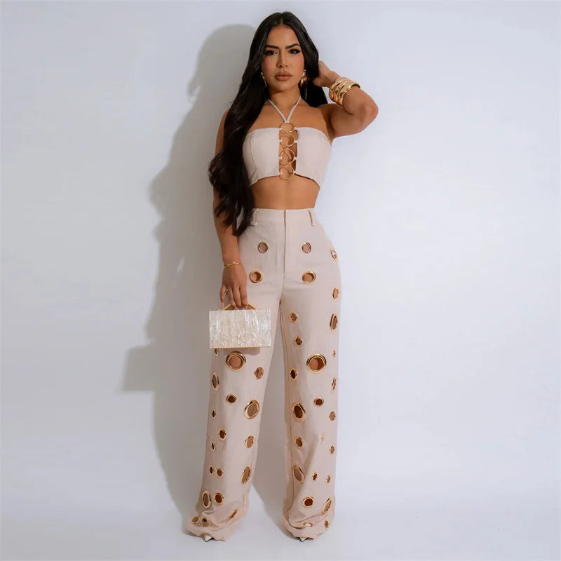 Sexy Night Party Halter Crop Top and Pants