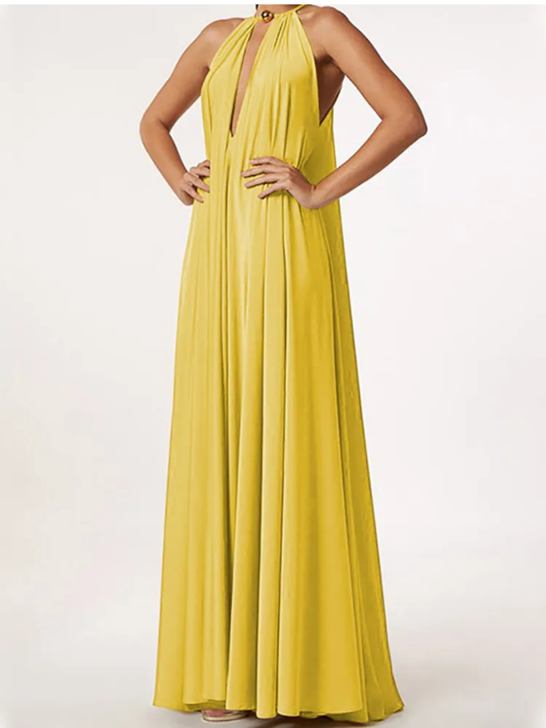 Summer Solid Deep V-Neck Hollow Out Maxi Dress