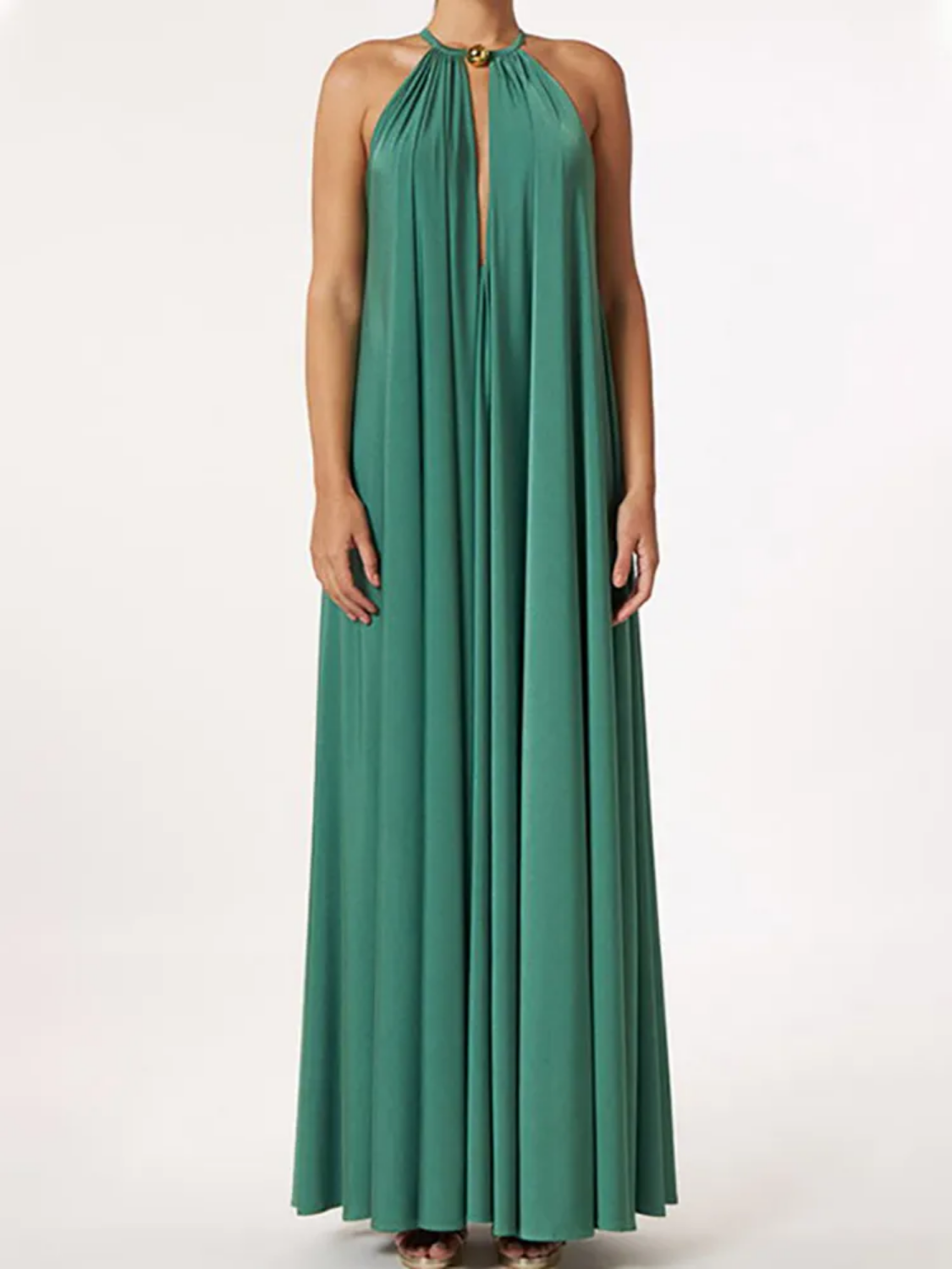 Summer Solid Deep V-Neck Hollow Out Maxi Dress