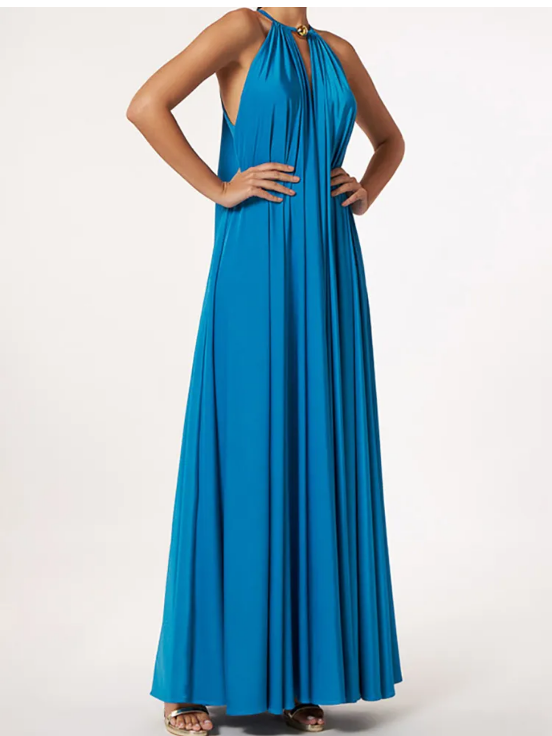 Summer Solid Deep V-Neck Hollow Out Maxi Dress