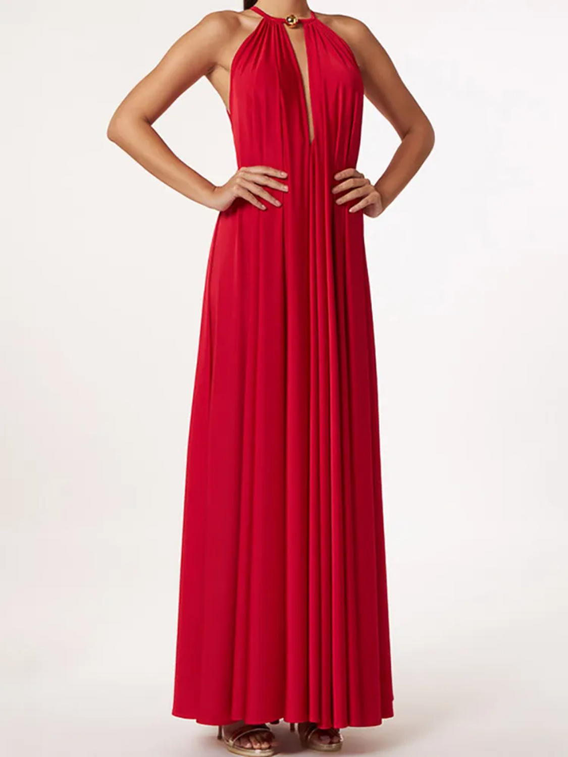 Summer Solid Deep V-Neck Hollow Out Maxi Dress