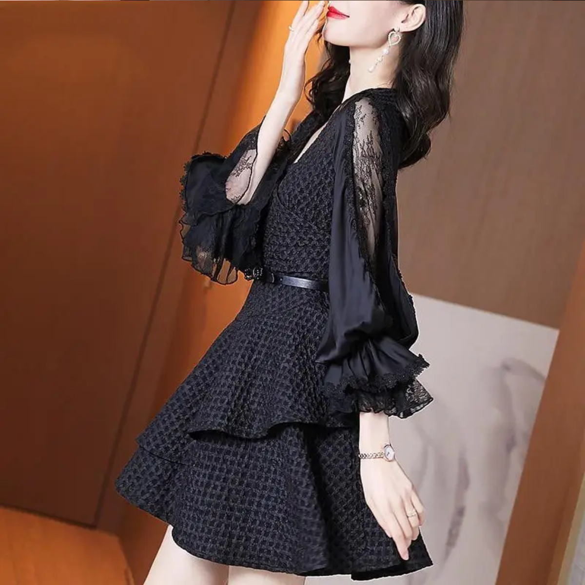 Vintage Fashion Knee-length  V-Neck Chiffon Lace Dresses