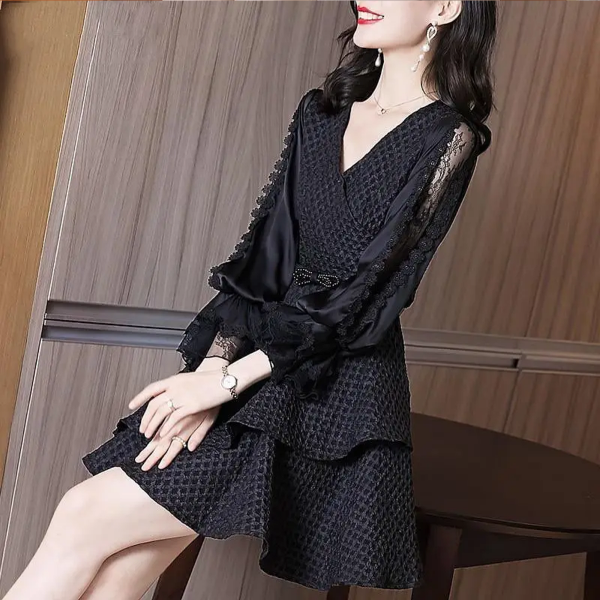 Vintage Fashion Knee-length  V-Neck Chiffon Lace Dresses