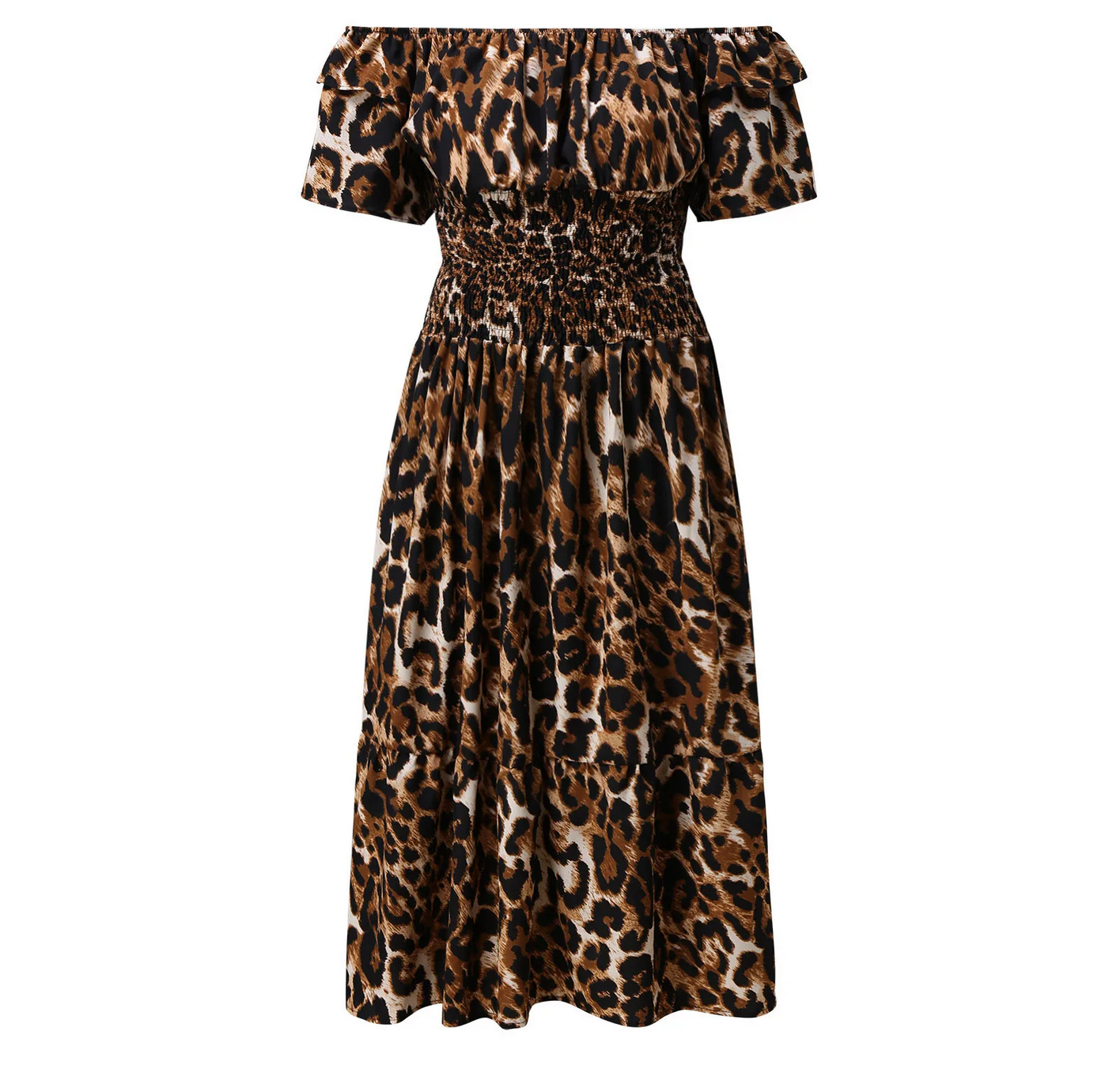 Summer Off Shoulder Leopard Print  Maxi Dress