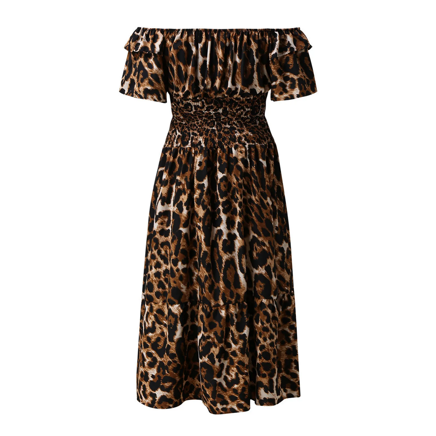 Summer Off Shoulder Leopard Print  Maxi Dress