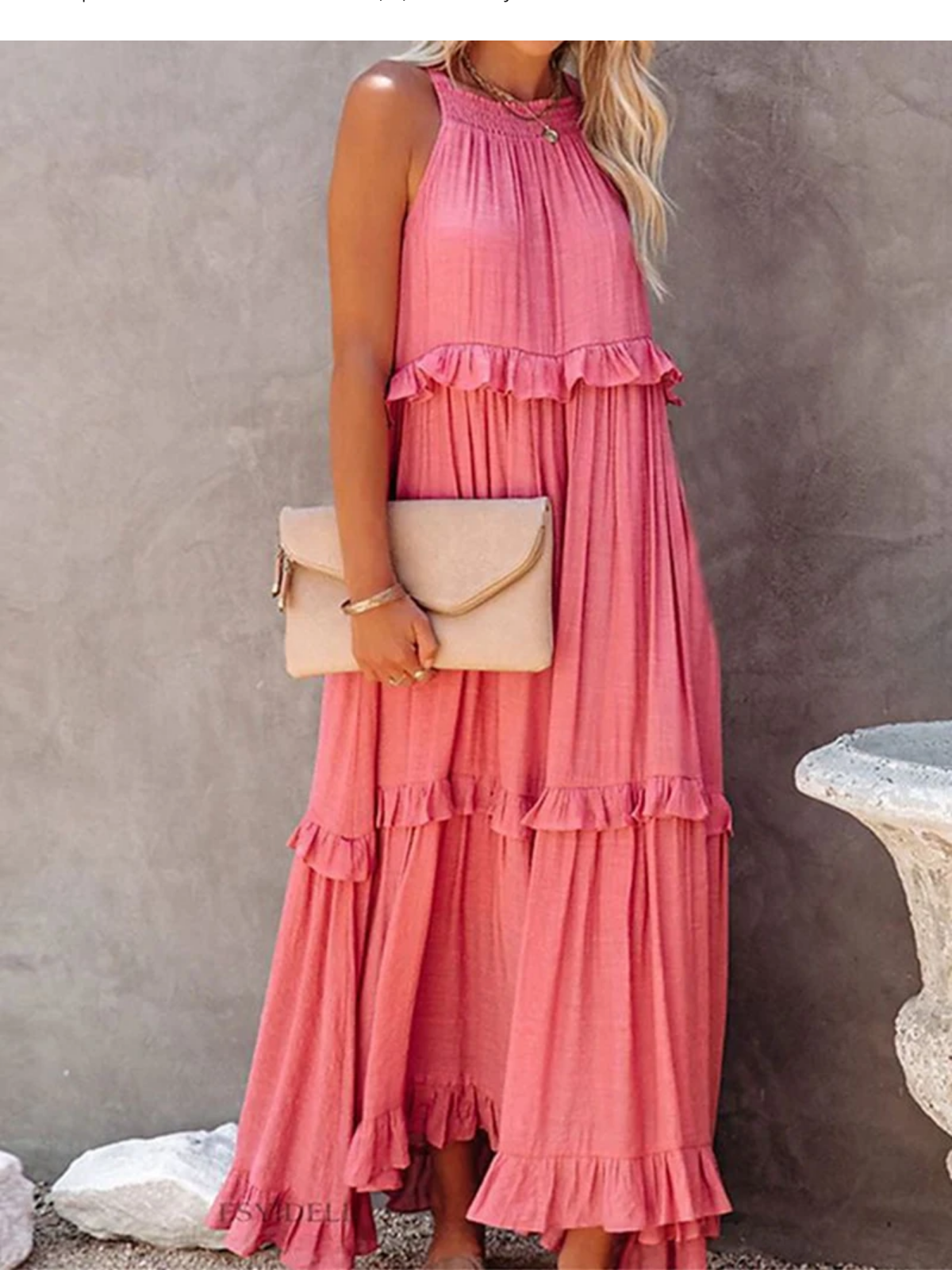 Summer Sleeveless Ruffle Halter Maxi Dress