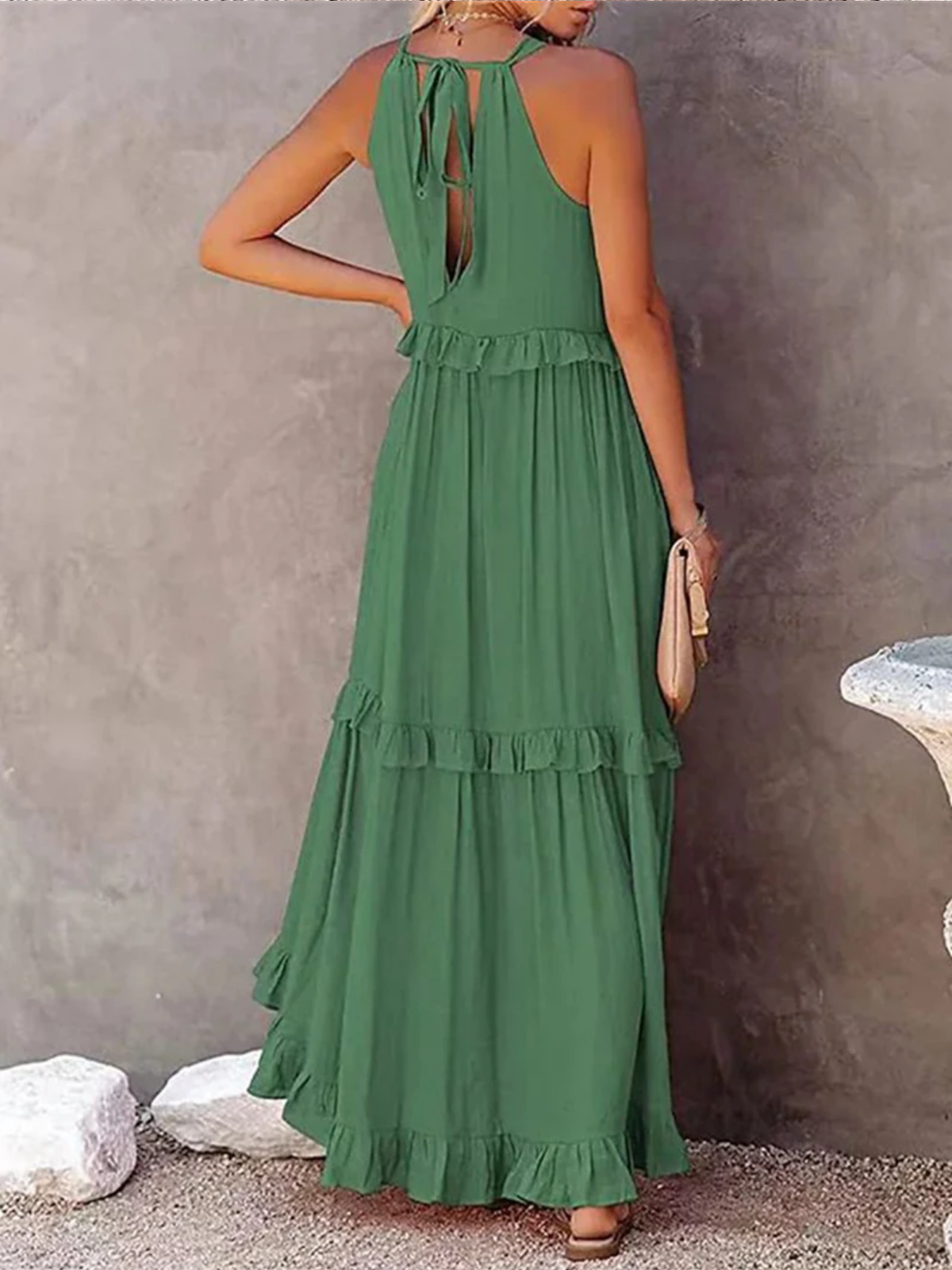 Summer Sleeveless Ruffle Halter Maxi Dress