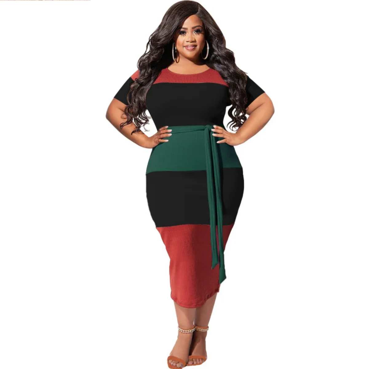 Plus Size Summer Fashion Patchwork Ribbed Dresses