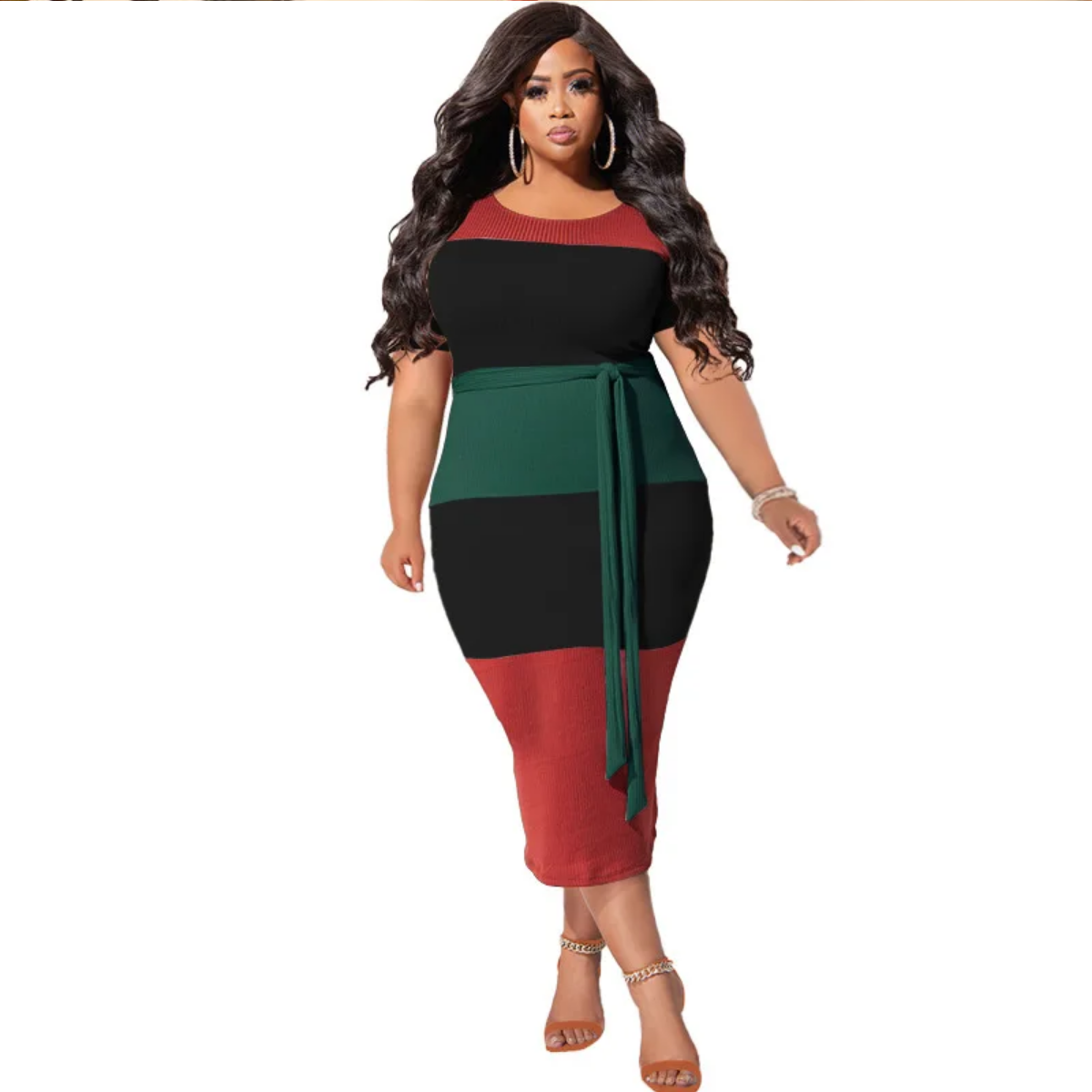 Plus Size Summer Fashion Patchwork Ribbed Dresses