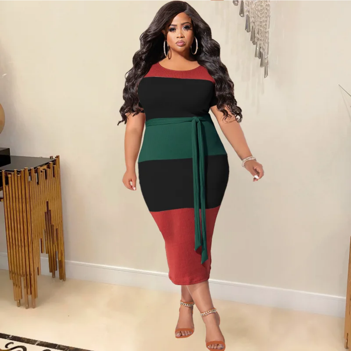 Plus Size Summer Fashion Patchwork Ribbed Dresses