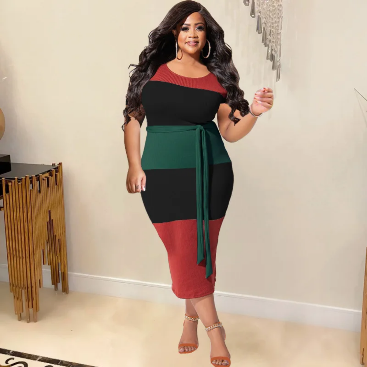 Plus Size Summer Fashion Patchwork Ribbed Dresses