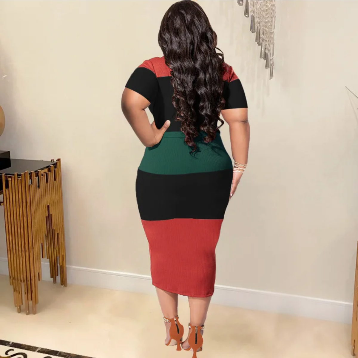 Plus Size Summer Fashion Patchwork Ribbed Dresses