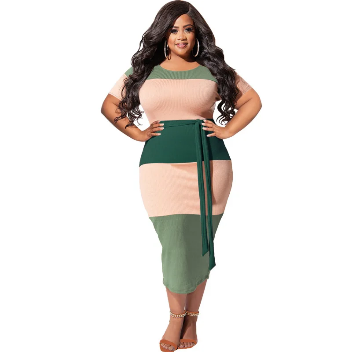 Plus Size Summer Fashion Patchwork Ribbed Dresses