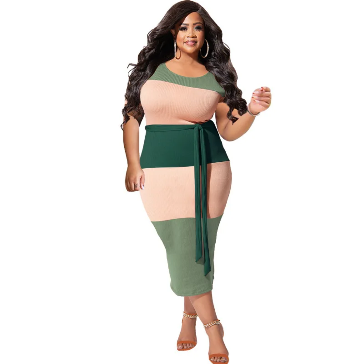 Plus Size Summer Fashion Patchwork Ribbed Dresses