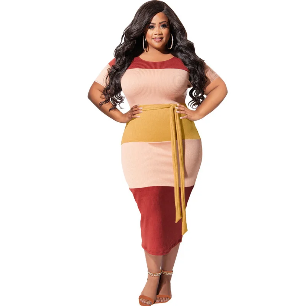 Plus Size Summer Fashion Patchwork Ribbed Dresses