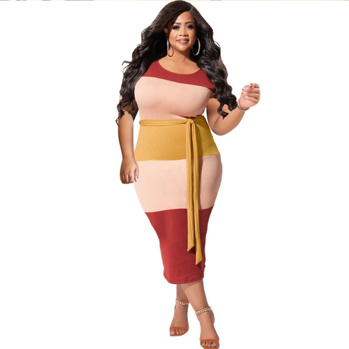 Plus Size Summer Fashion Patchwork Ribbed Dresses