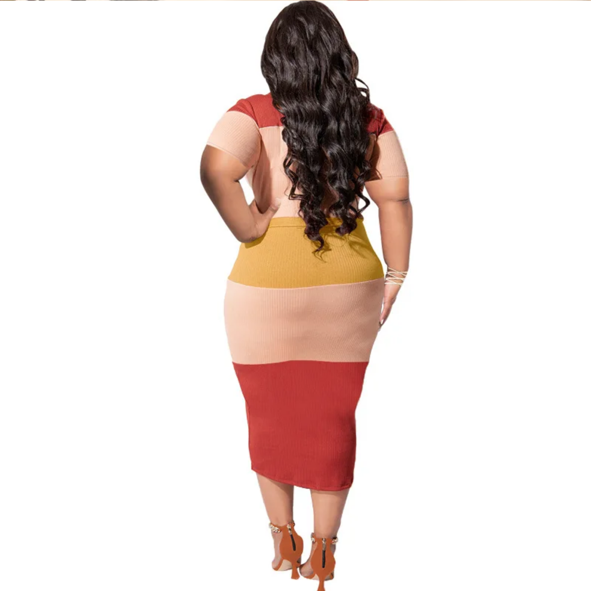 Plus Size Summer Fashion Patchwork Ribbed Dresses