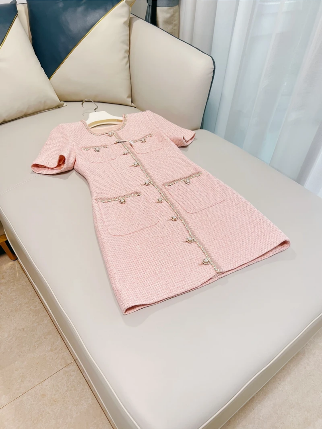 French Style Retro Luxury Pink Dress