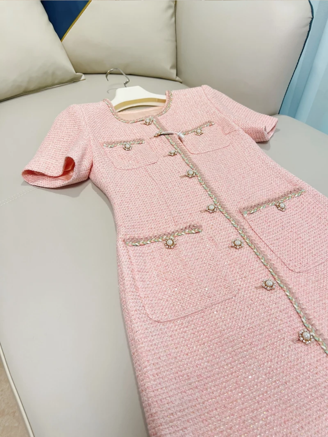 French Style Retro Luxury Pink Dress