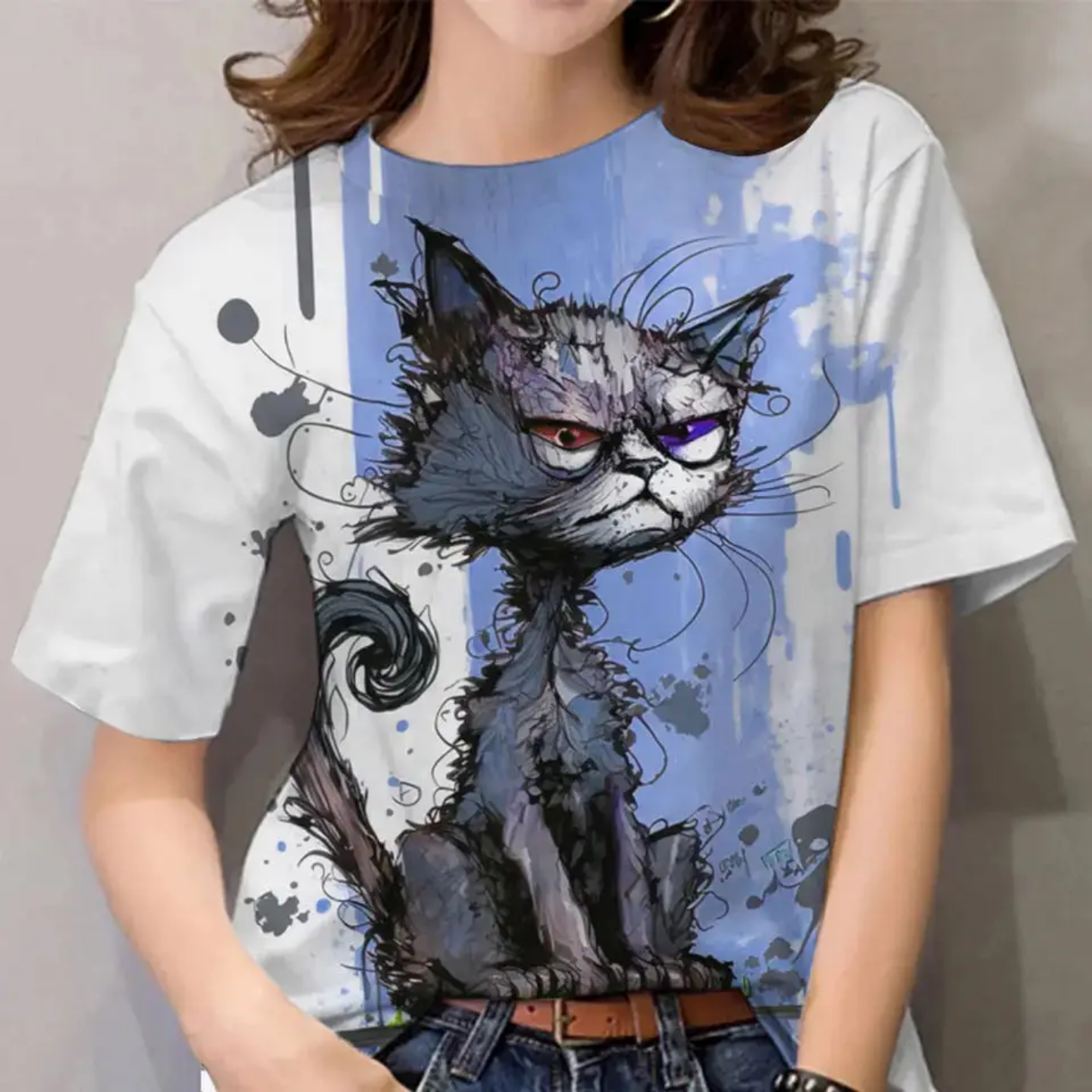 Cat Print Casual Short Sleeve 3D T Shirts