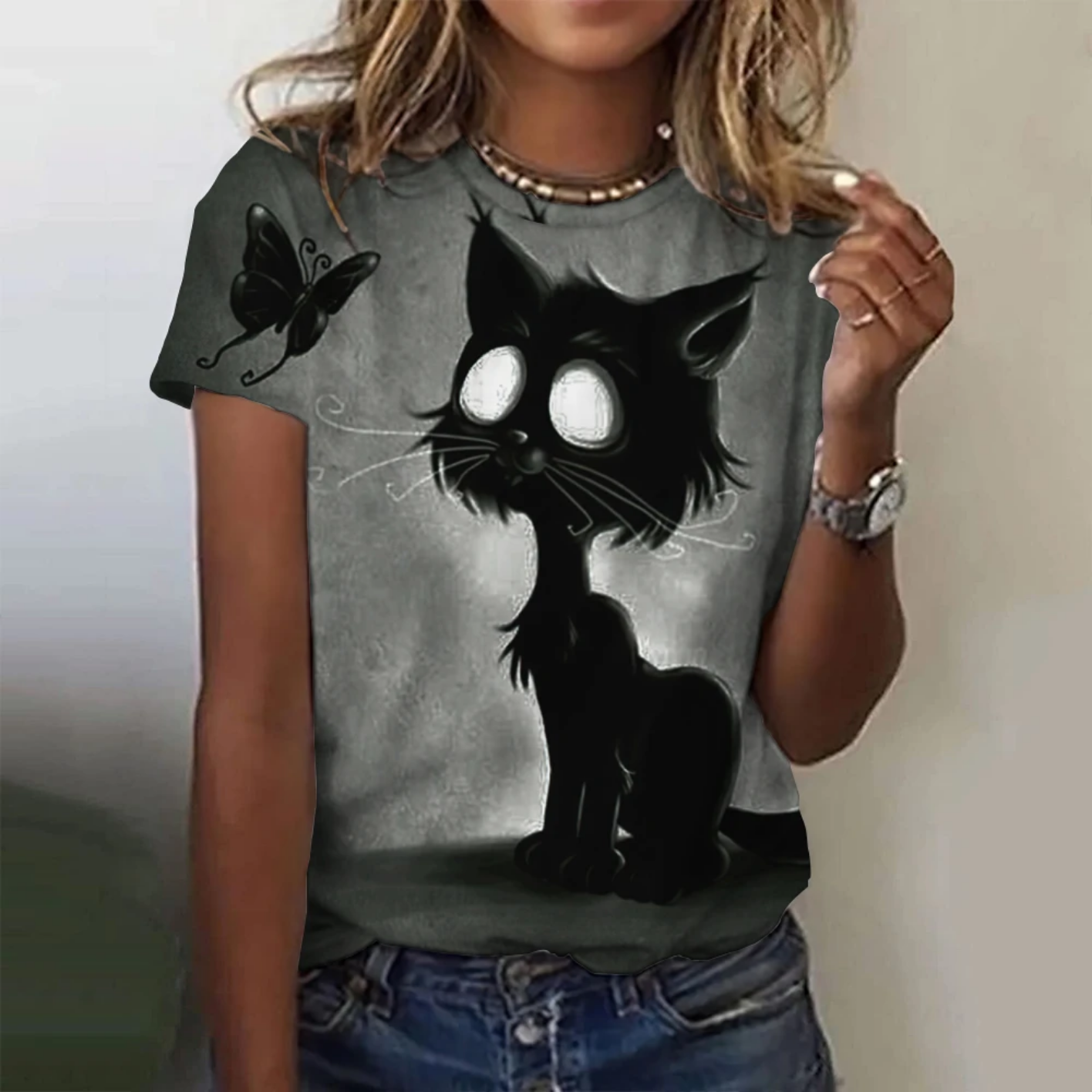 Cat Print Casual Short Sleeve 3D T Shirts