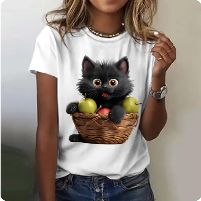 Cat Print Casual Short Sleeve 3D T Shirts