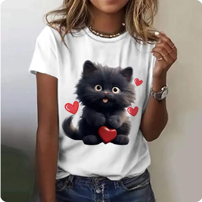 Cat Print Casual Short Sleeve 3D T Shirts