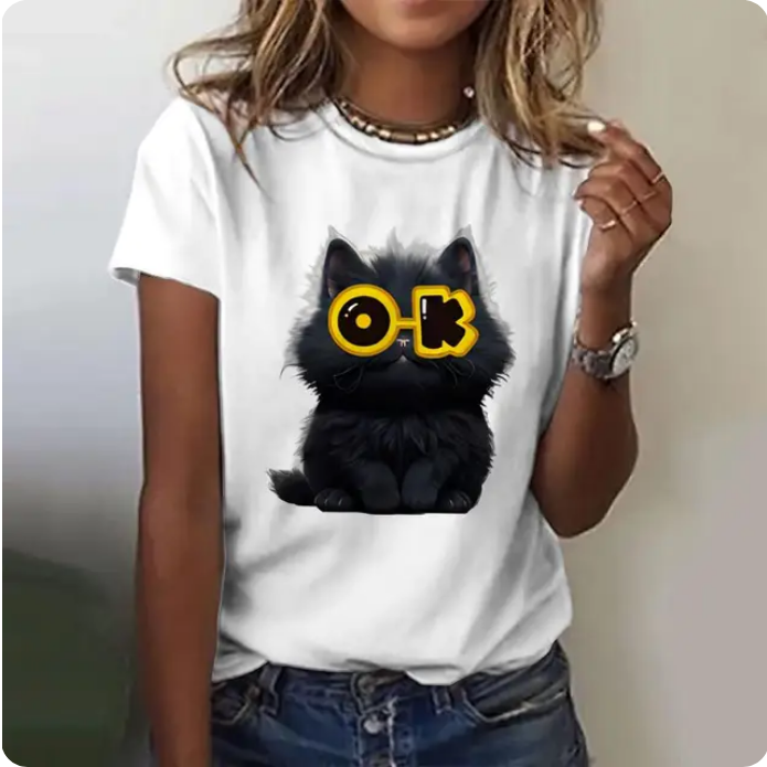 Cat Print Casual Short Sleeve 3D T Shirts