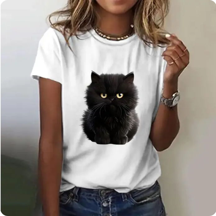 Cat Print Casual Short Sleeve 3D T Shirts