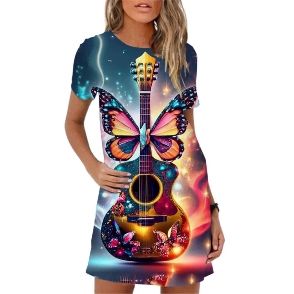 Fashion Instrumental Guitar Print Dress