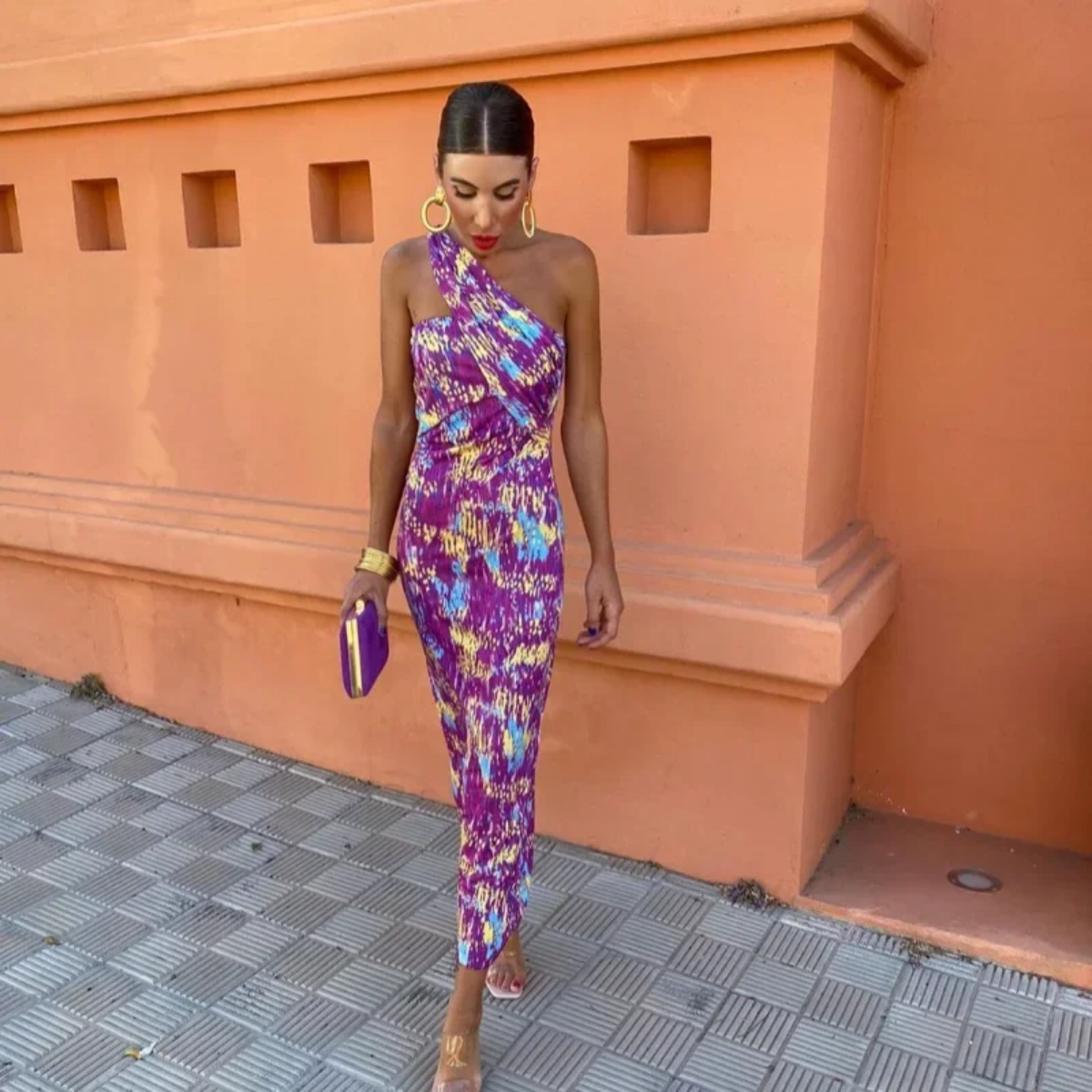 Chic Printed   Sleeveless Backless Asymmetric Maxi Dresses